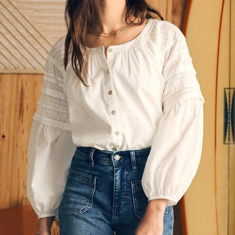 Faherty Enna Top in White Women’s size XS Organic Cotton Cottagecore Croquet
